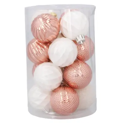 Ялинкові пластикові кульки Chomik компл. 16шт, Ø 4см, рожеві і біли