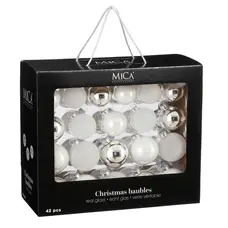 Ялинкові скляні кульки Mica Decorations компл. 42 шт, Ø 7/6/5 см, білі