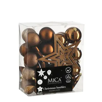 Ялинкові пластикові кульки і прикраси Mica Decorations компл. 40 шт, Ø 8/7/6 см, шоколад