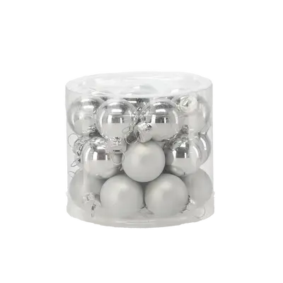 Ялинкові скляні кульки Chomik комплект 24 шт, Ø 2,5 см, срібні