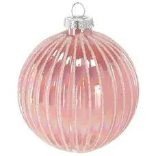 Ялинкова скляна кулька Chomik рожева рельєфна 8 см, вертикальний рельєф