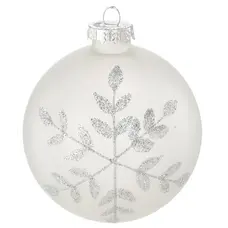 Ялинкова скляна прикраса Chomik біла з візерунком 8 см, куля
