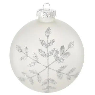 Ялинкова скляна прикраса Chomik біла з візерунком 8 см, куля