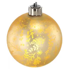 Ялинкова скляна кулька Chomik золотиста з LED підсвіткою 10 см, гілка