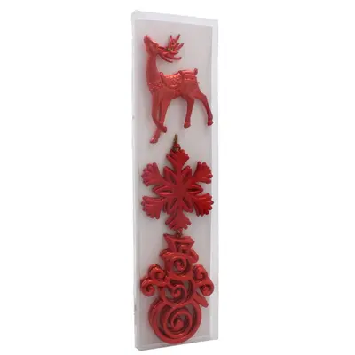 Прикраса-підвіска пластикова Chomik "Олень, сніжинка, сніговик", комплект 3 шт, червоні