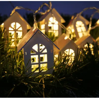 Гірлянда електрична Chomik, будиночки, 10 LED, 1.8 м, теплий білий, батарейки