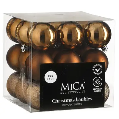 Ялинкові пластикові кульки Mica Decorations комплект 27 шт, Ø 6 см, шоколад