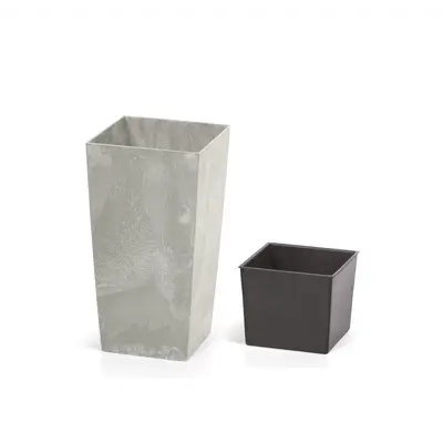 Горщик з кашпо для рослин 2в1 PROSPERPLAST URBI SQUARE BETON 2/4 л