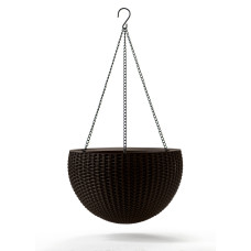 Горщик для рослин Keter Rattan hanging sphere з ланцюжками підвісний, темно-коричневий, 8,6 л