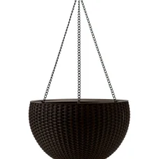 Горщик для рослин Keter Rattan hanging sphere з ланцюжками підвісний, темно-коричневий, 8,6 л