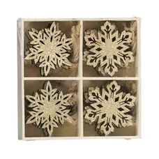 Прикраси новорічні підвісні "Cніжинки" House of Seasons, комплект 16 шт, дерев'яні шампань