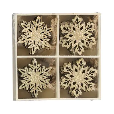 Прикраси новорічні підвісні "Cніжинки" House of Seasons, комплект 16 шт, дерев'яні шампань