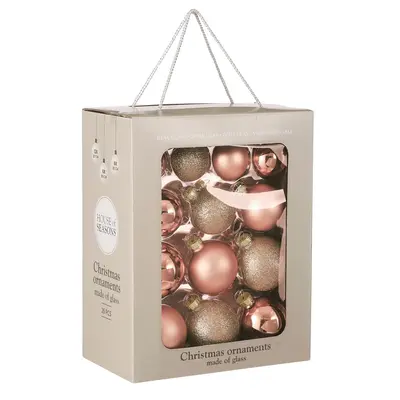 Ялинкові скляні кульки "House of Seasons" комплект 26 шт, Ø 7/6/5 см, персик