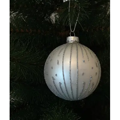 Ялинкова скляна кулька "Chomik" Ø 8 см, біла, сріблястий візерунок