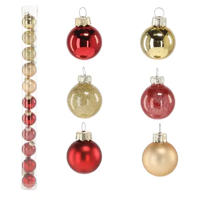 Ялинкові скляні кульки "Chomik" комплект 11 шт, Ø 3 см, червоні, золото