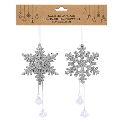 Прикраса-підвіска з кристалами "Сніжинки" Chomik, комплект 2 шт, 18 см, срібний