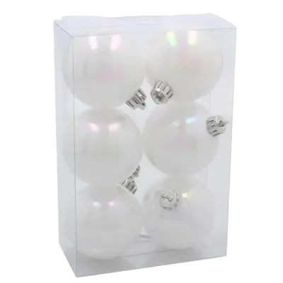 Ялинкові пластикові кульки Chomik компл. 6шт, Ø 6см, білий перламутр