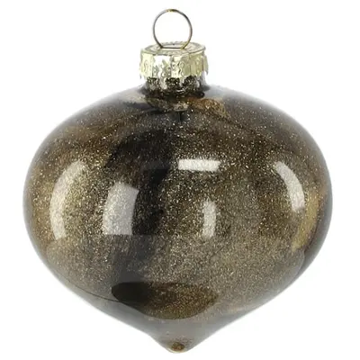 Ялинкова скляна прикраса Chomik золотисто-чорний мармур 8 см, дзиґа