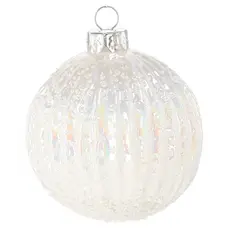 Ялинкова скляна прикраса Chomik білий перламутр 8 см, вертикальний рельєф