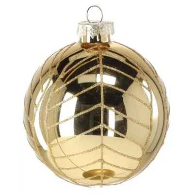 Ялинкова скляна кулька Chomik золотиста дзеркальна 8 см, блискучий орнамент