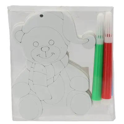 Комплект прикрас для розфарбовування Chomik Ведмідь 3 шт 10см та фломастери 4 шт