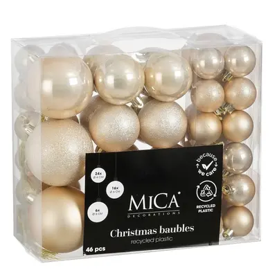 Ялинкові пластикові кульки Mica Decorations комплект 46 шт, Ø 4/6/8 см, кремові