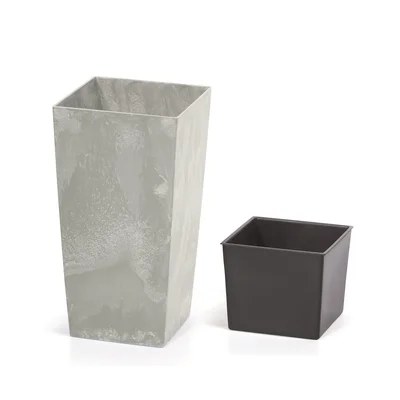 Горщик з кашпо для рослин 2в1 PROSPERPLAST URBI SQUARE BETON 3/7.2 л