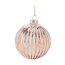 Ялинкова скляна кулька "Chomik" Ø 8 см, рельєф вертикальний, рожево-золотава