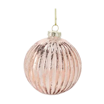 Ялинкова скляна кулька "Chomik" Ø 8 см, рельєф вертикальний, рожево-золотава