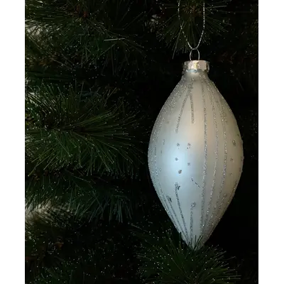 Ялинкова скляна прикраса "Chomik" 8х13 см, біла, сріблястий візерунок