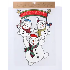 Наклейка новорічна "Три сніговички Welcome" Chomik, 31х47 см