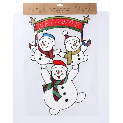 Наклейка новорічна "Три сніговички Welcome" Chomik, 31х47 см