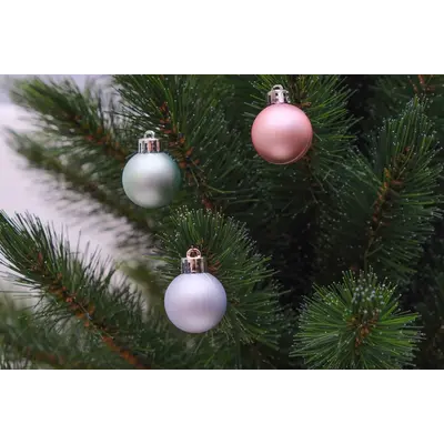 Ялинкові пластикові кульки матові «Chomik» компл. 16 шт, Ø 3 см, салатовий, рожевий, блакитний