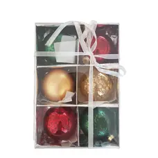 Ялинкові кульки Christmas House, комплект 6 шт, золотисті, зелені, червоні