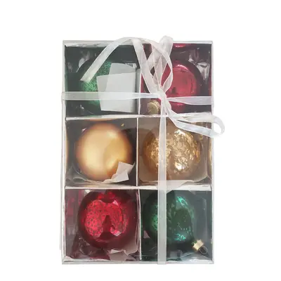 Ялинкові кульки Christmas House, комплект 6 шт, золотисті, зелені, червоні