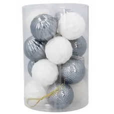 Ялинкові пластикові кульки Chomik компл. 16шт, Ø 4см, сріблясті і біли
