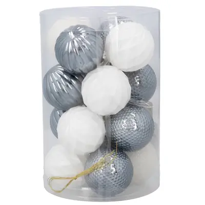 Ялинкові пластикові кульки Chomik компл. 16шт, Ø 4см, сріблясті і біли
