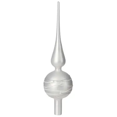 Ялинкова скляна верхівка 31 см Mica Decorations, срібно-біла, матова