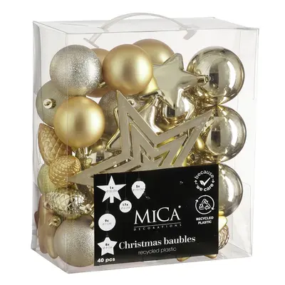 Ялинкові пластикові кульки і прикраси Mica Decorations компл. 40 шт, Ø 8/7/6 см, шампань