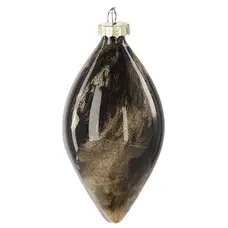 Ялинкова скляна прикраса Chomik золотисто-чорний мармур 8 см, овал