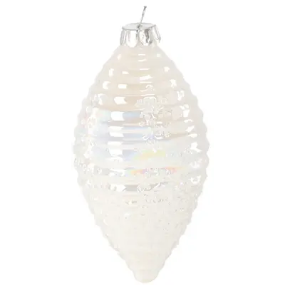 Ялинкова скляна прикраса Chomik білий перламутр 8 см, овал горизонталь