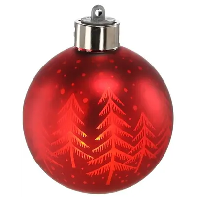 Ялинкова скляна кулька Chomik червона з LED підсвіткою 8 см, ялинки