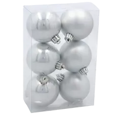 Ялинкові пластикові кульки Chomik комплект 6шт, Ø6 см, сріблясті