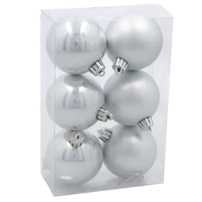 Ялинкові пластикові кульки Chomik комплект 6шт, Ø6 см, сріблясті