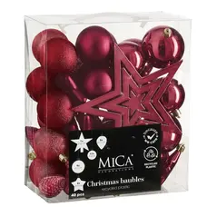 Ялинкові пластикові кульки і прикраси Mica Decorations комплект 40 шт, Ø 8/7/6 см, вишневі