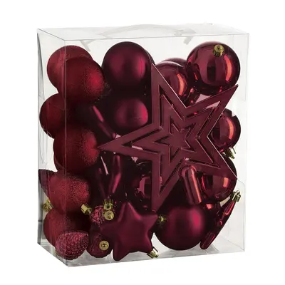 Ялинкові пластикові кульки і прикраси "House of Seasons" комплект 40 шт, Ø 8/7/6 см, бордові
