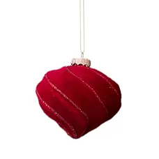 Ялинкова скляна кулька велюр "Дзига" Chomik Ø 8 см, червона хвиляста