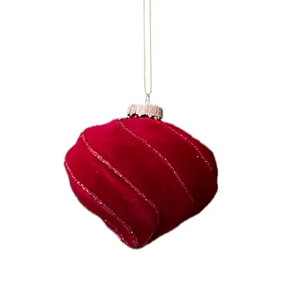 Ялинкова скляна кулька велюр "Дзига" Chomik Ø 8 см, червона хвиляста