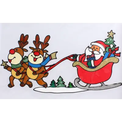 Наклейка новорічна "Санта на санчатах з оленями" Chomik, 31х47 см