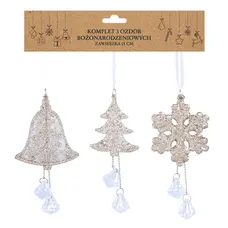 Прикраса-підвіска з кристалами "Ялинка, сніжинка, дзвіночок" Chomik, комплект 3 шт, 18 см, шампань